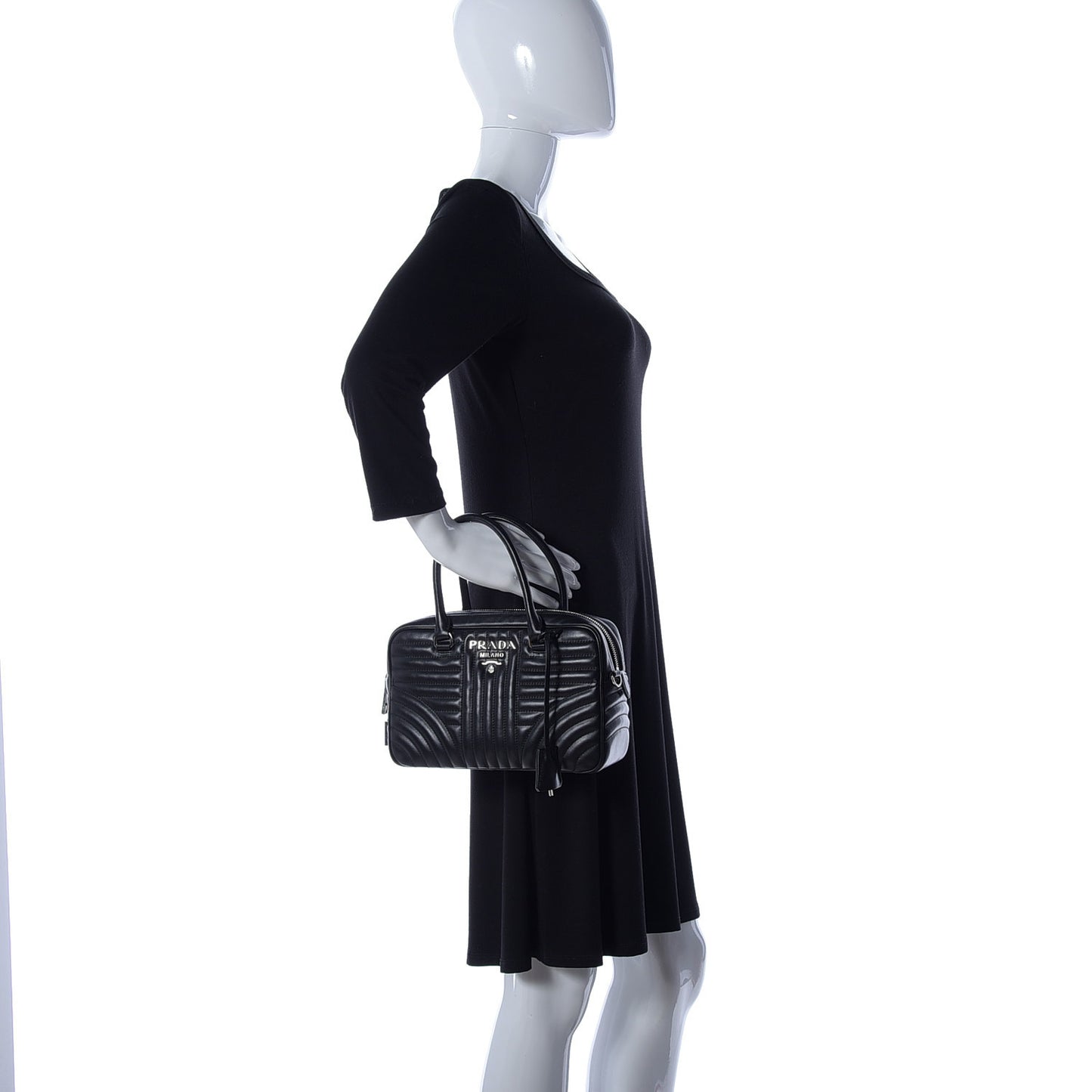 Soft Calfskin Impunture Diagramme Top Handle Crossbody Bag Black