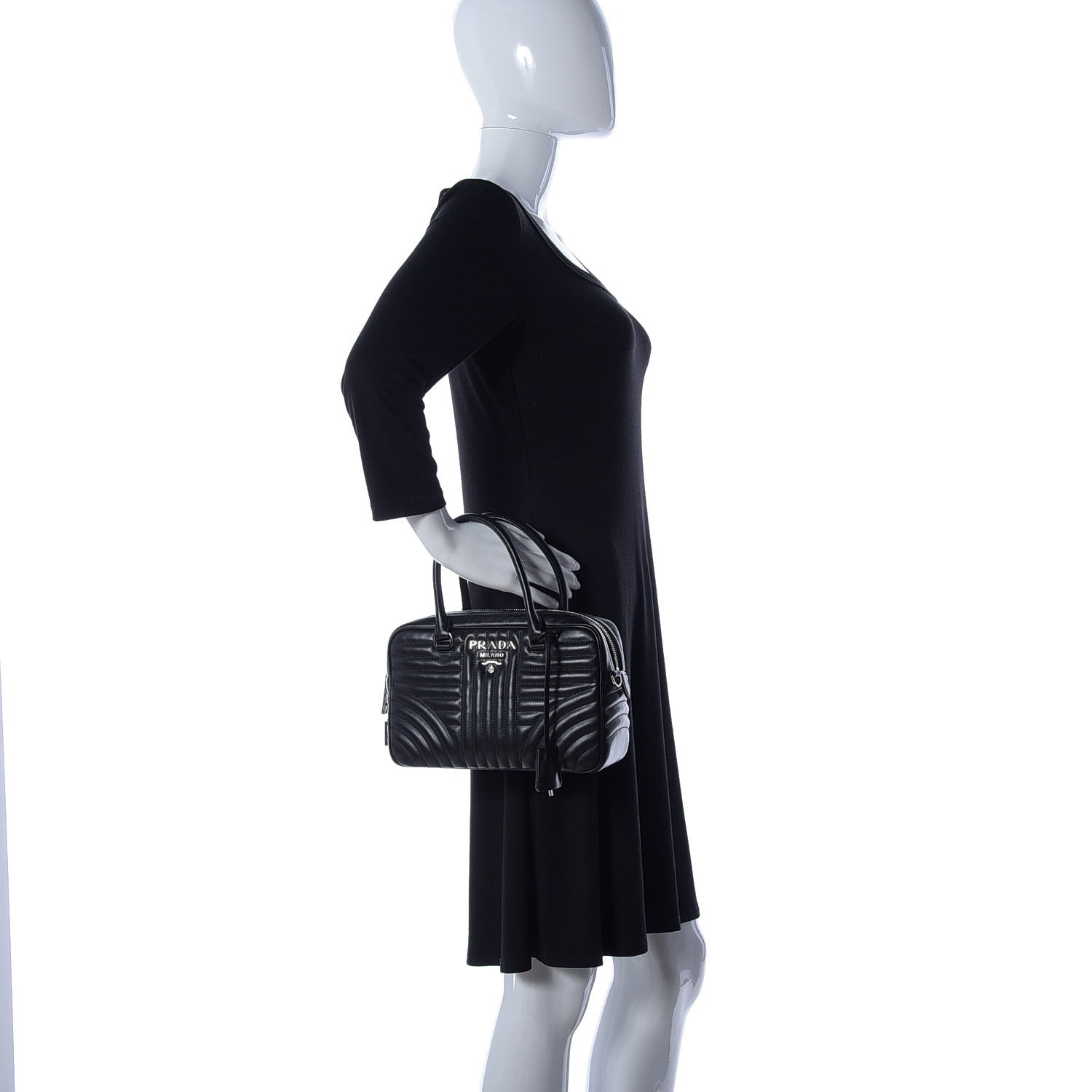 Prada Soft Calfskin Impunture Diagramme Top Handle Crossbody Bag Black 2 of 11