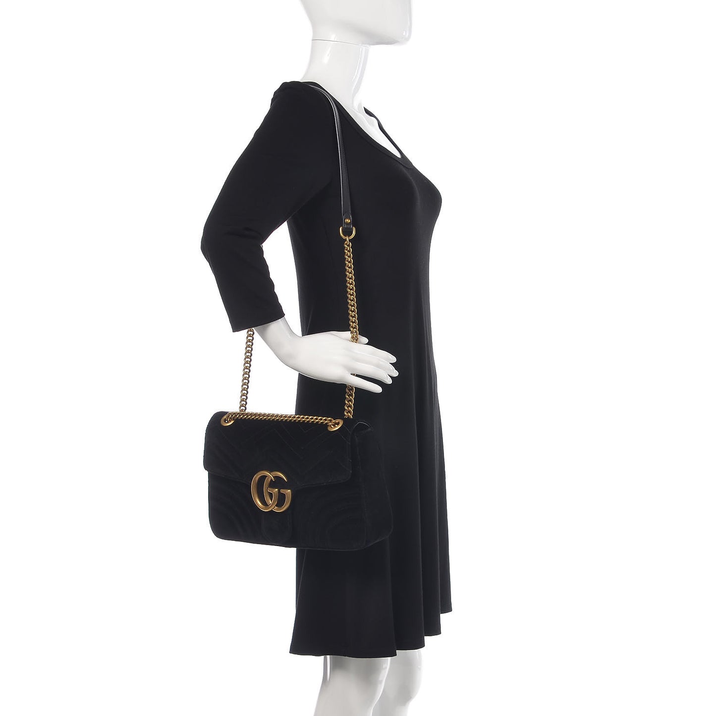 Velvet Matelasse Medium GG Marmont Shoulder Bag Black