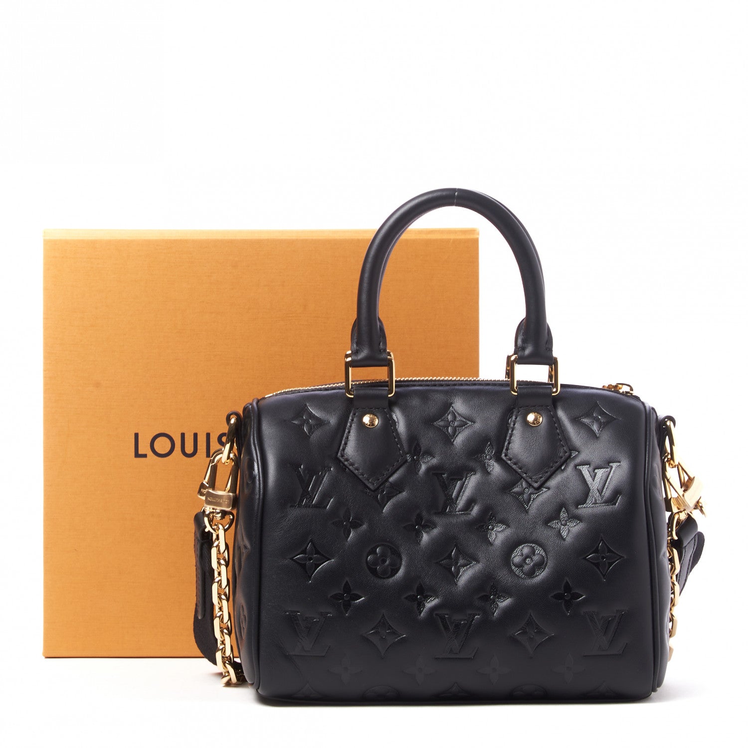 Louis Vuitton Lambskin Embossed Monogram Speedy 22 Bandouliere Black 8 of 8