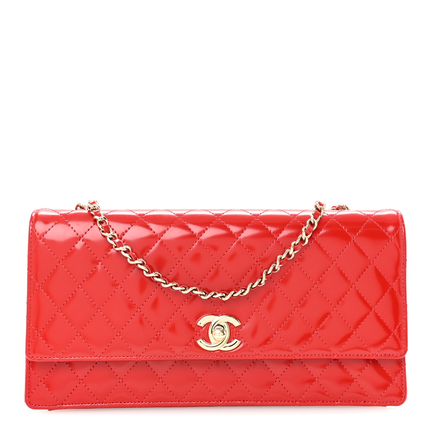 Glazed Calfskin Quilted East West Flap Red
