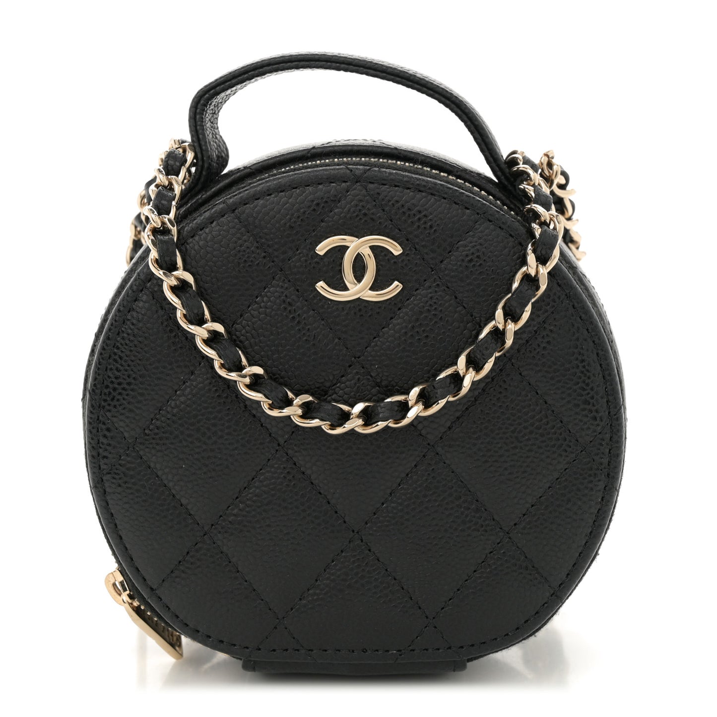 Caviar Quilted Round Handle With Care Vanity With Chain Black
