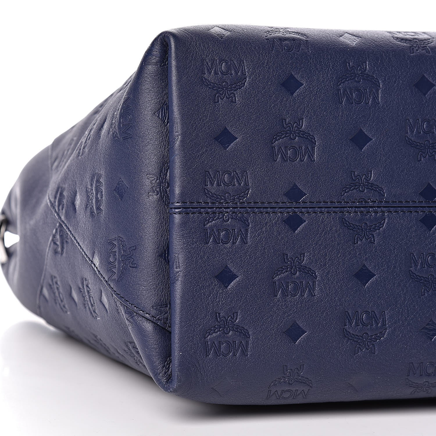 MCM Calfskin Ottomar Monogram Large Klara Hobo Navy Blue 9 of 10