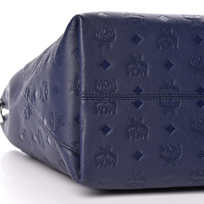 MCM Calfskin Ottomar Monogram Large Klara Hobo Navy Blue 9 of 10