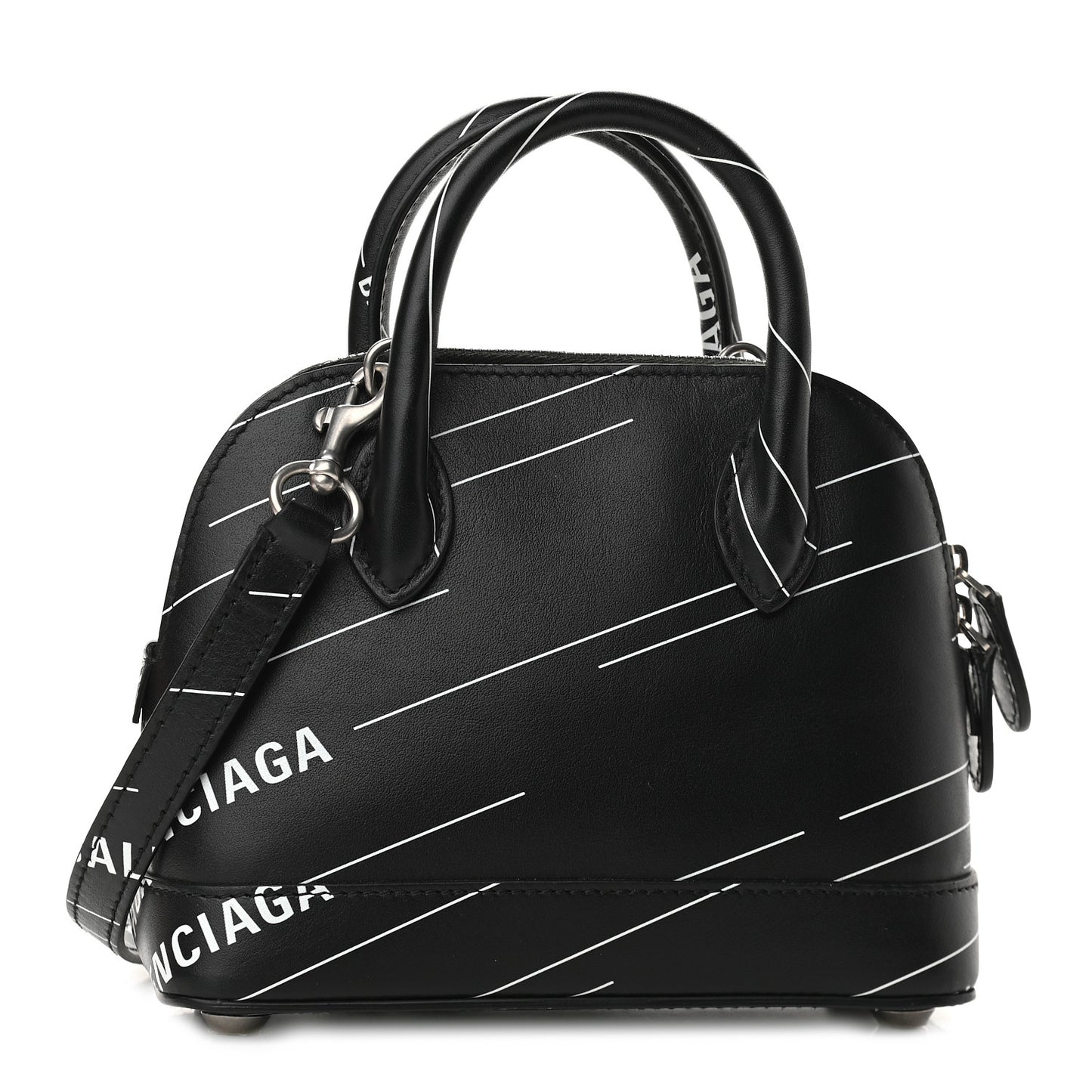 Calfskin Logo Print XXS Ville Top Handle Bag Black White