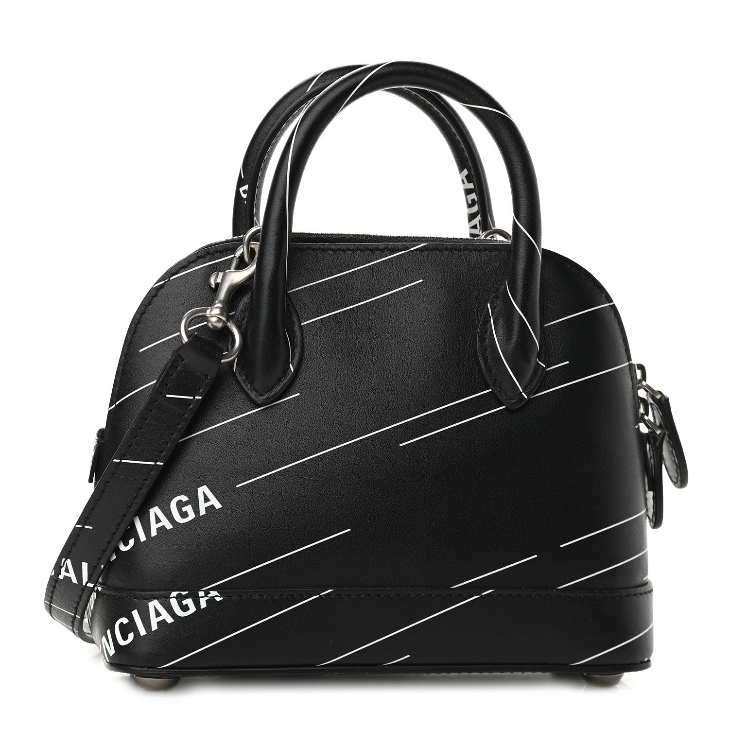 Balenciaga Calfskin Logo Print XXS Ville Top Handle Bag Black White 1 of 7