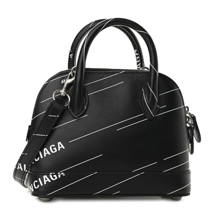 Balenciaga Calfskin Logo Print XXS Ville Top Handle Bag Black White 1 of 7