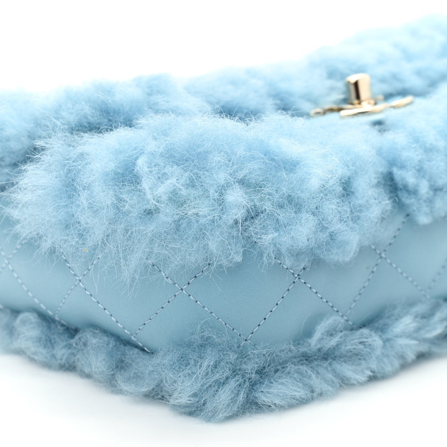 Shearling Lambskin Quilted Flap Blue