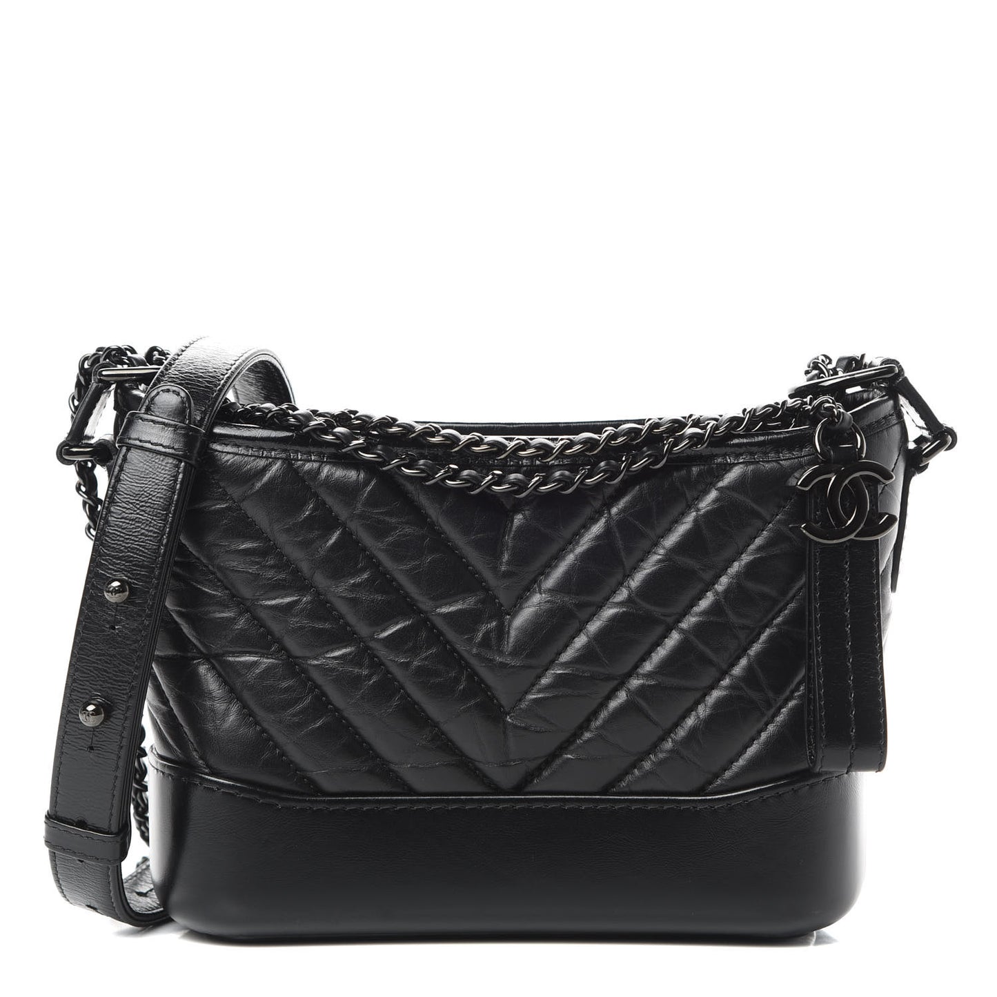 Aged Calfskin Chevron Quilted Small Gabrielle Hobo So Black