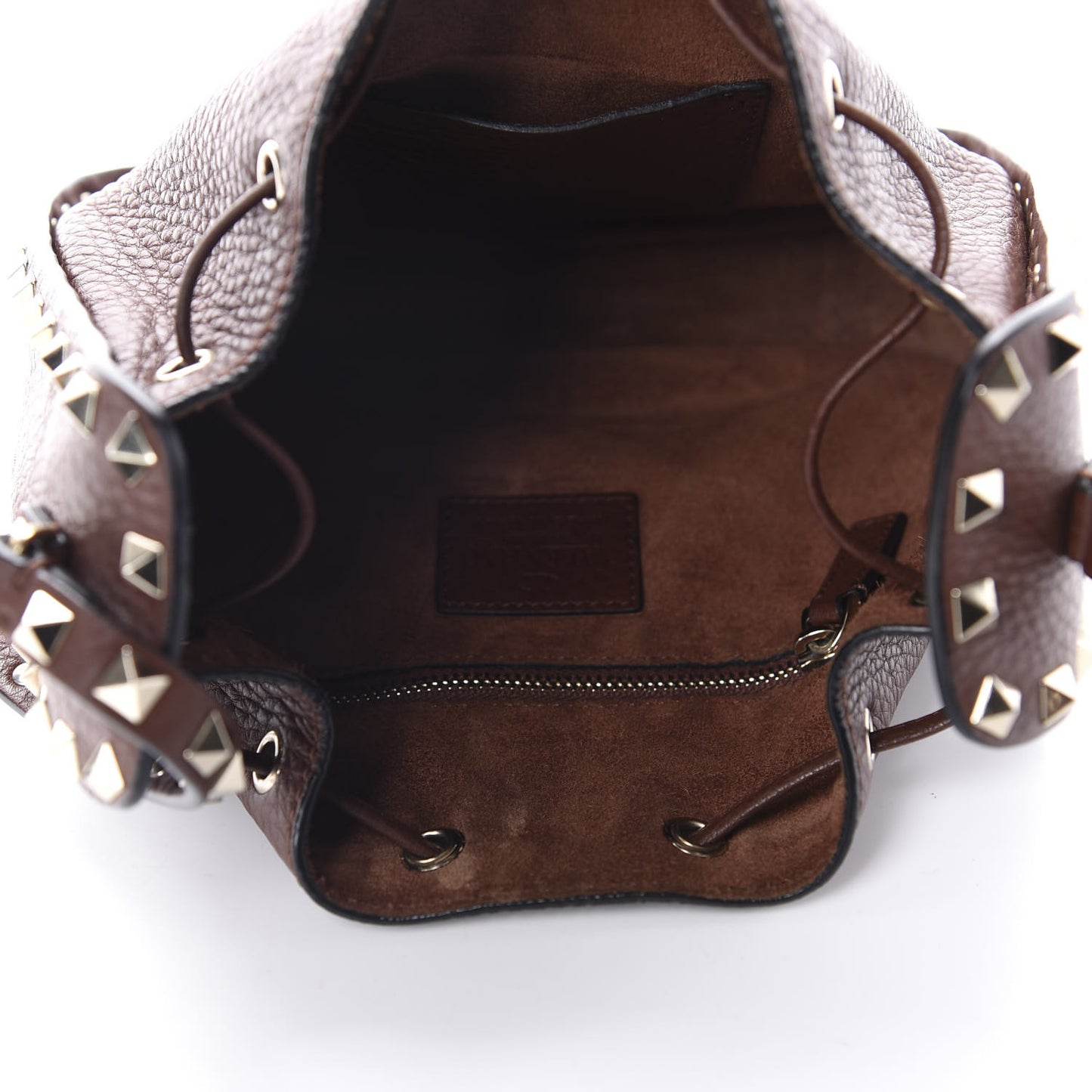 Grained Calfskin Rockstud Bucket Bag Light Brown