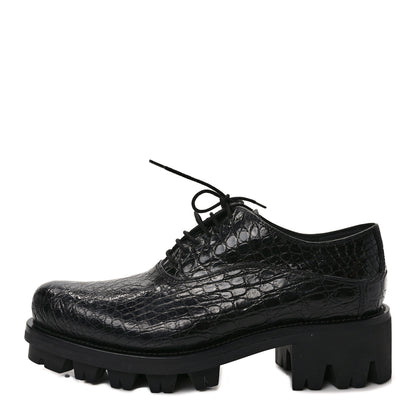 Prada Crocodile Lace Up 50mm Loafers 39 Black 1 of 8