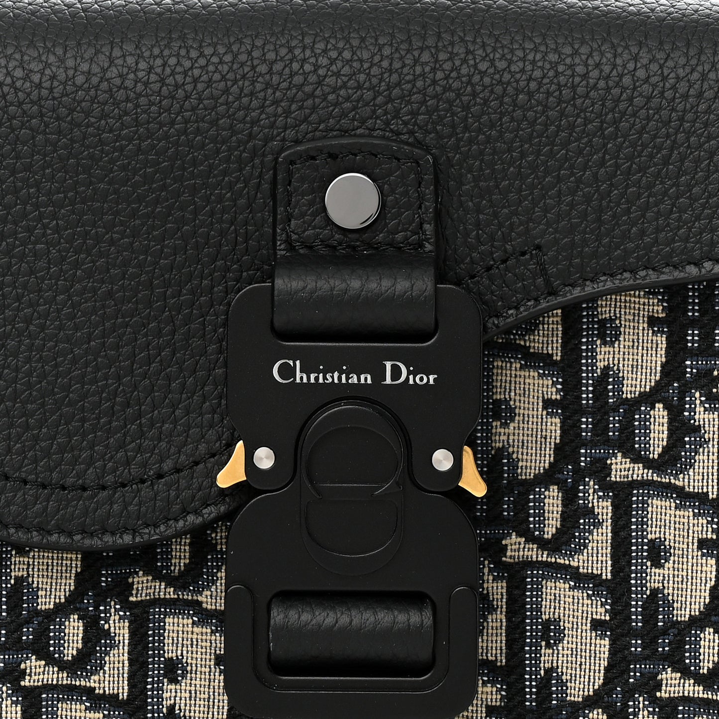 Oblique Jacquard Grained Calfskin Saddle Pouch With Strap Beige Black
