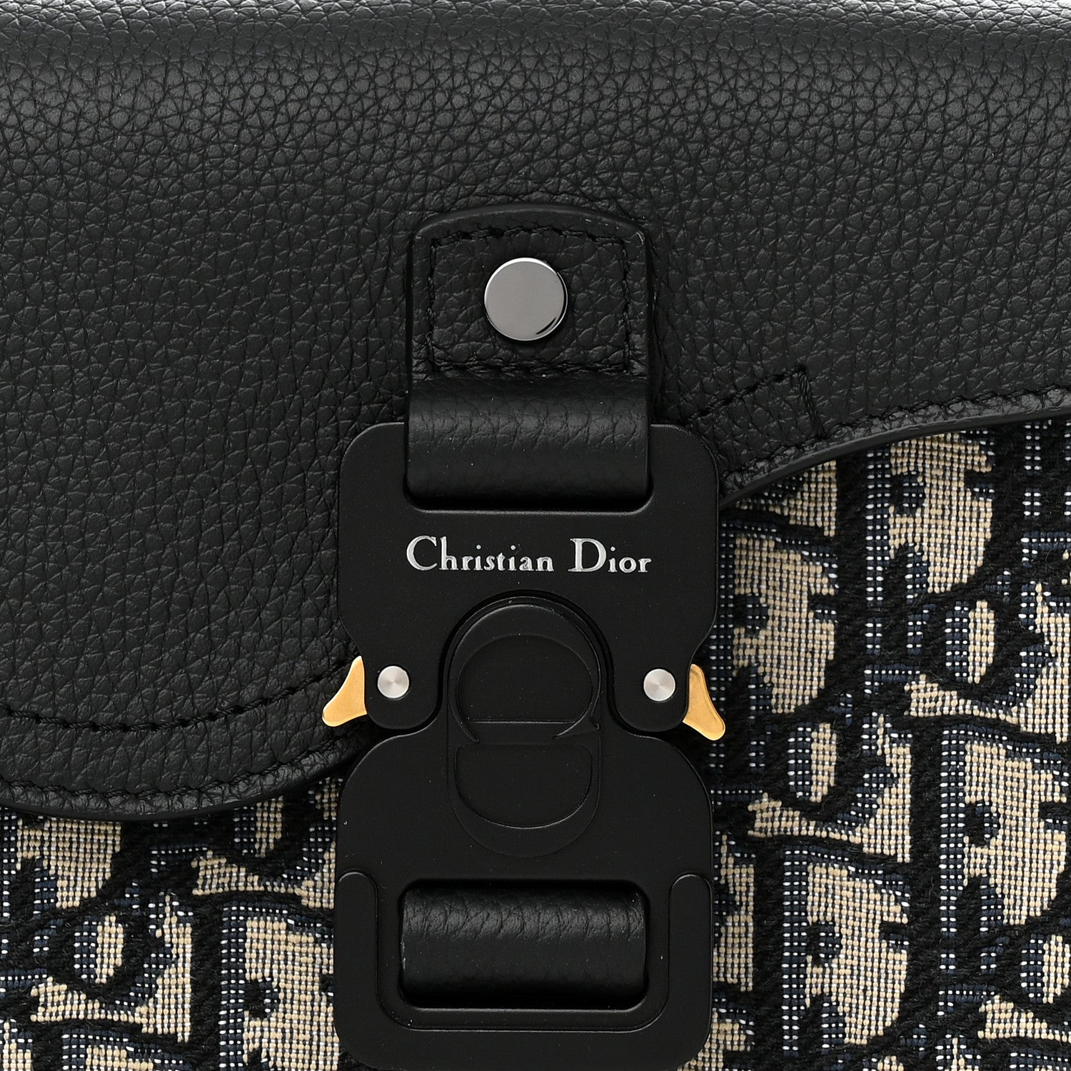 Christian Dior Oblique Jacquard Grained Calfskin Saddle Pouch With Strap Beige Black 8 of 11