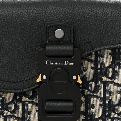 Christian Dior Oblique Jacquard Grained Calfskin Saddle Pouch With Strap Beige Black 8 of 11