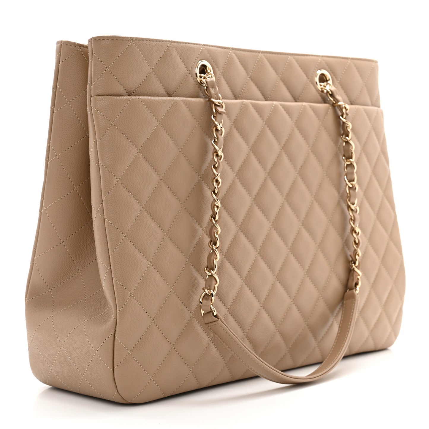 Calfskin Quilted Large Classic Shopping Tote Beige