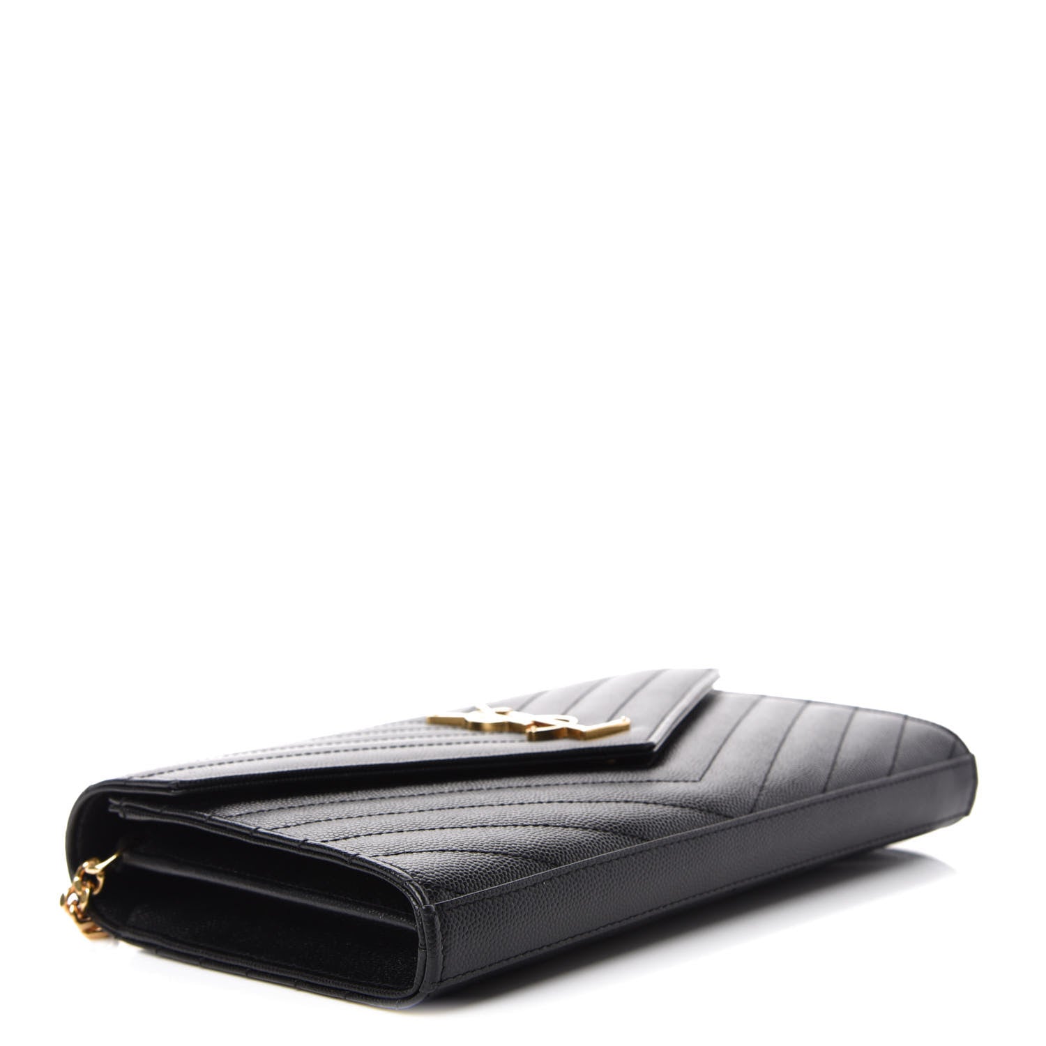 Saint Laurent Grain De Poudre Matelasse Chevron Monogram Chain Wallet Black 4 of 11