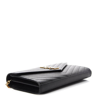Saint Laurent Grain De Poudre Matelasse Chevron Monogram Chain Wallet Black 4 of 11