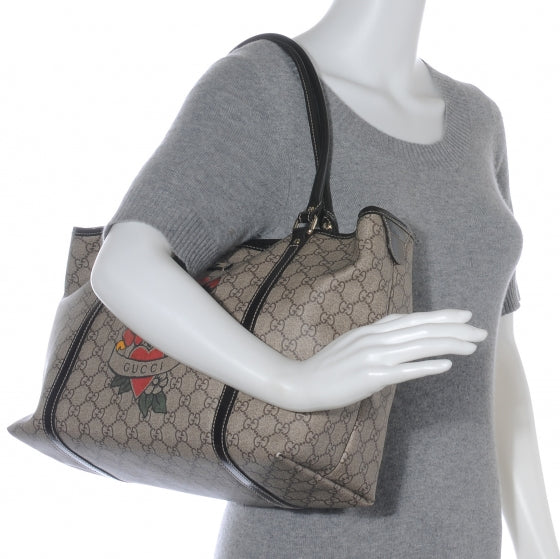 GG Plus Monogram Tattoo Heart Medium Joy Tote Ebony
