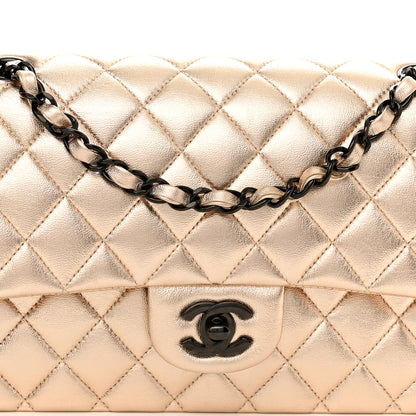 Chanel Metallic Lambskin Quilted Medium Double Flap Gold Black 8 of 11