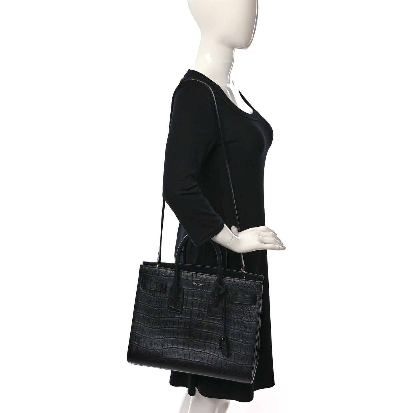 Calfskin Crocodile Embossed Small Sac de Jour Black