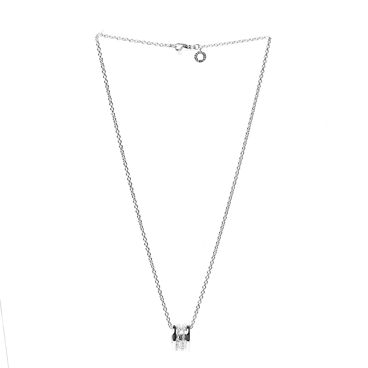 Bulgari 18K White Gold Diamond B.Zero1 Pave Pendant Necklace 2 of 4