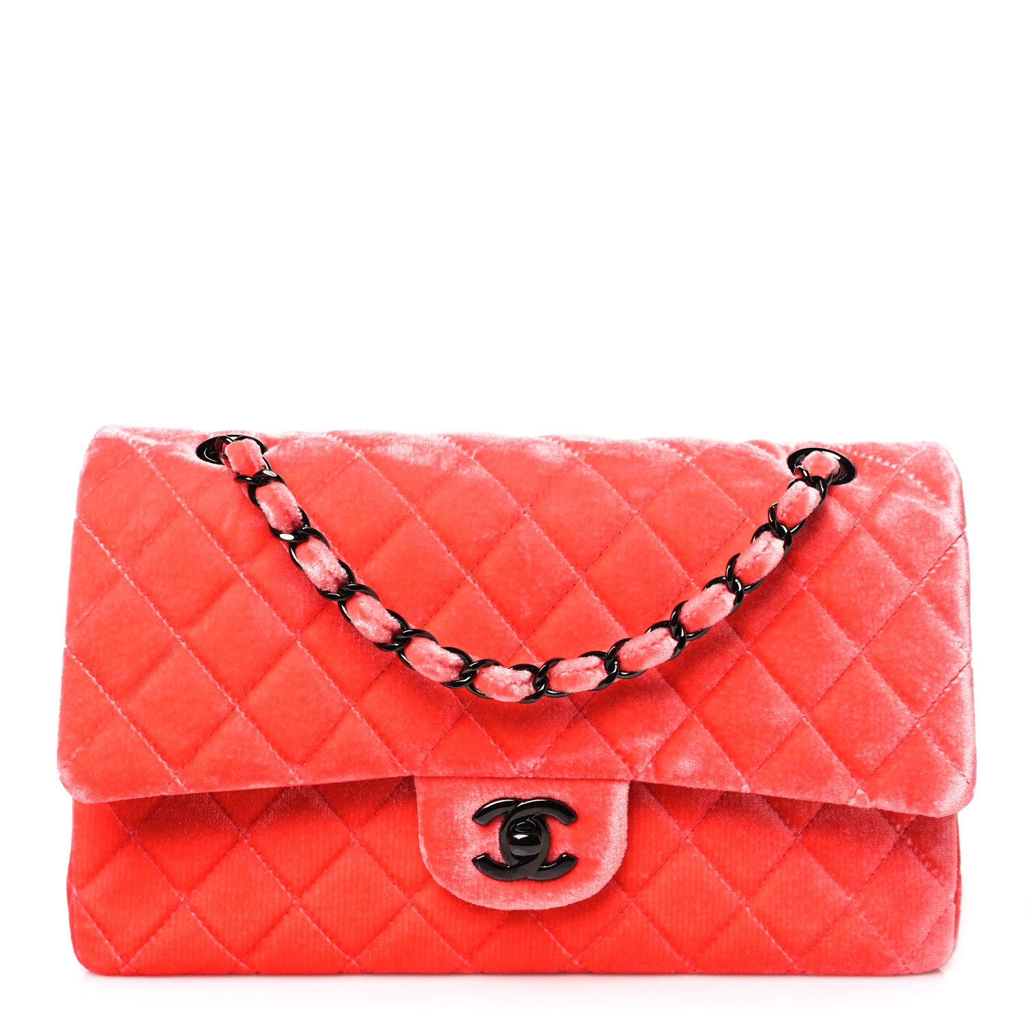 Chanel Velvet Quilted Medium Double Flap Coral 1 of 12