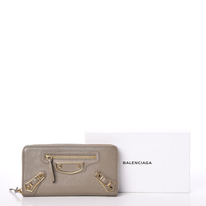 Balenciaga Chevre Gold Metallic Edge Hardware Zip Around Wallet Gris Taupe 9 of 9