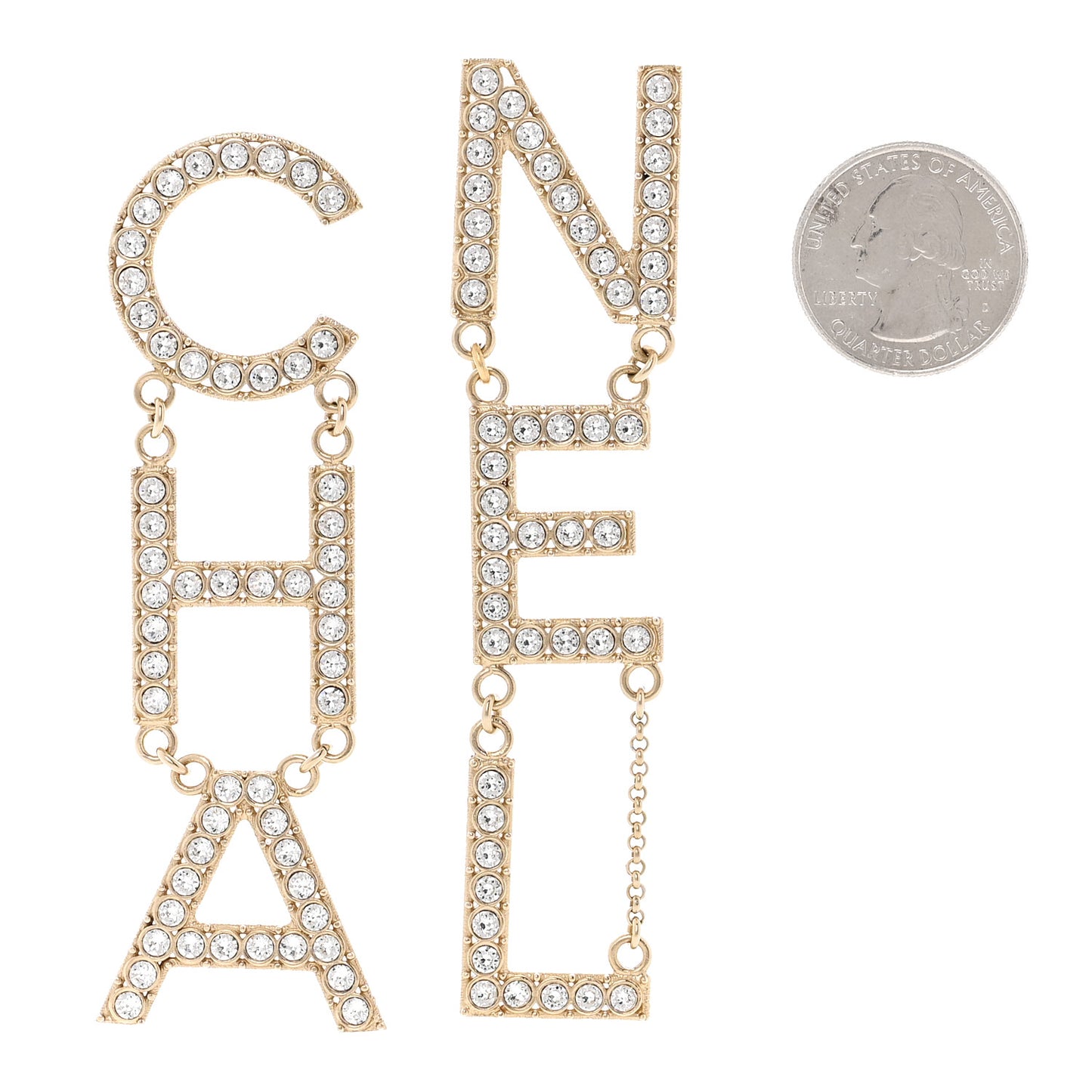 Crystal Cha-Nel Logo Drop Earrings Gold