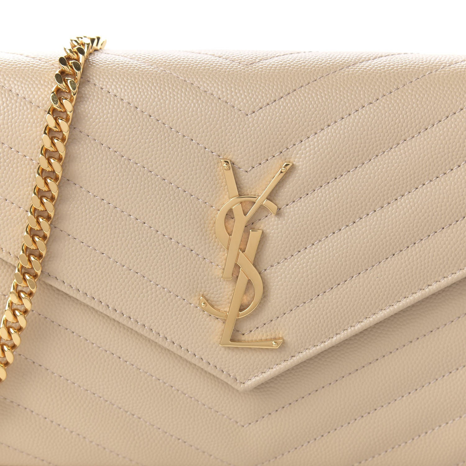 Saint Laurent Grain De Poudre Matelasse Chevron Monogram Chain Wallet Nude Powder 9 of 10