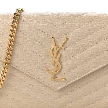 Saint Laurent Grain De Poudre Matelasse Chevron Monogram Chain Wallet Nude Powder 9 of 10