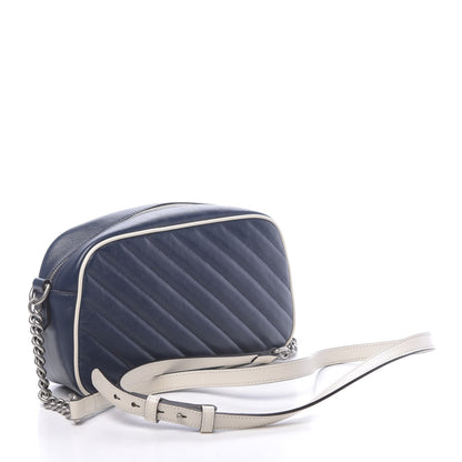 Gucci Vintage Effect Calfskin Matelasse Diagonal Small Torchon GG Marmont Chain Shoulder Bag Blue Agata Mystic White 3 of 10