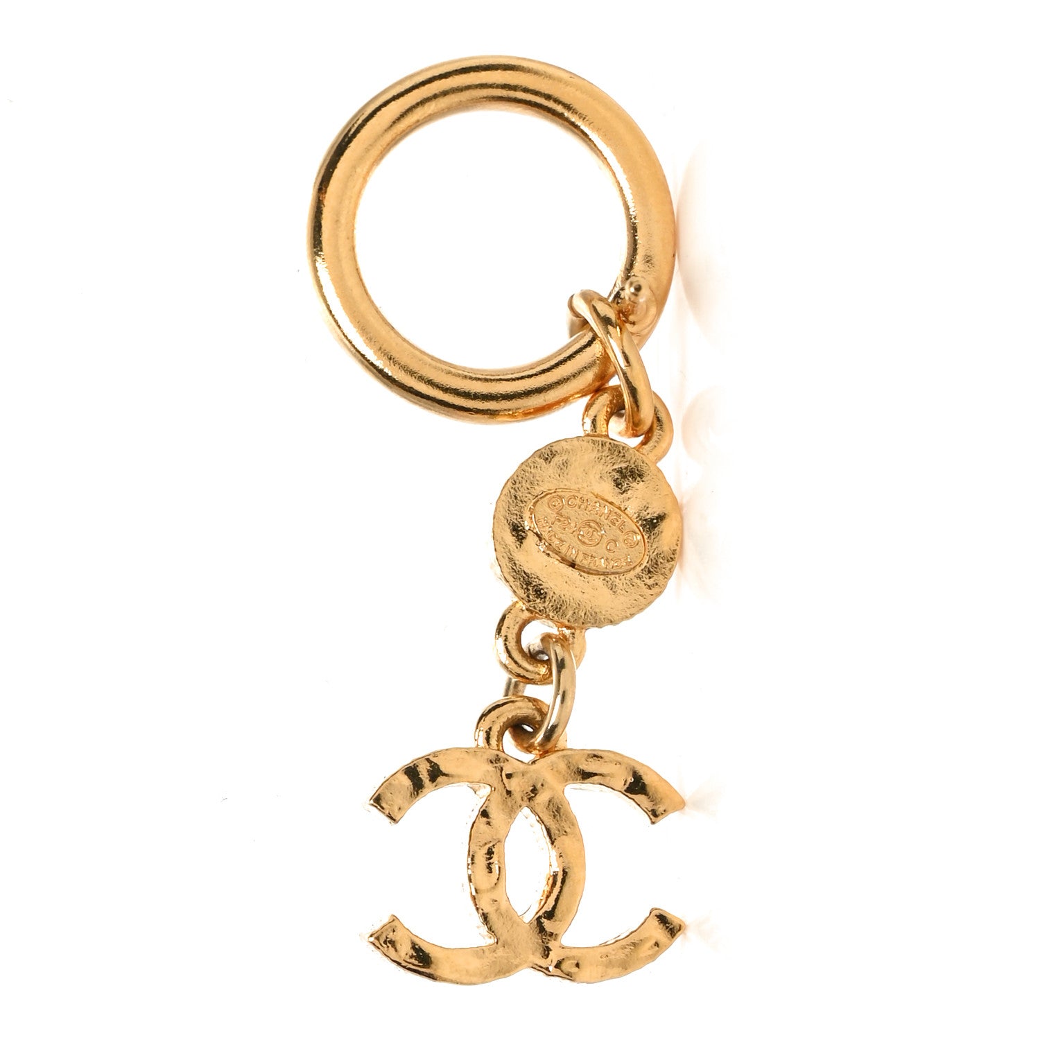 Chanel Metal Textured Disc CC Drop Earrings Gold 4 of 4