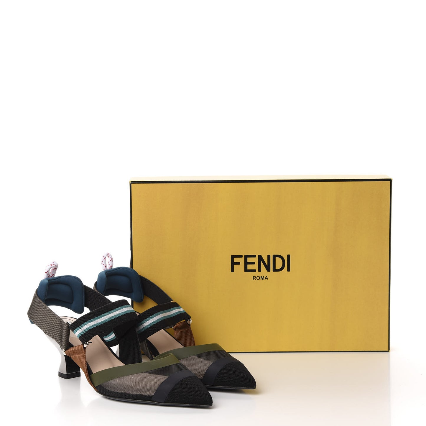 Technical Mesh Colibri 55mm Slingback Pumps 35 Black Verde Military
