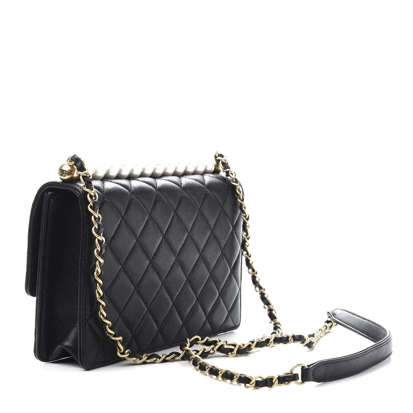Lambskin Quilted Small Chic Pearls Flap Black
