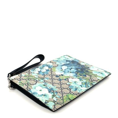 Gucci GG Supreme Monogram Blooms Small Zip Wristlet Pouch Beige Blue Black 4 of 8