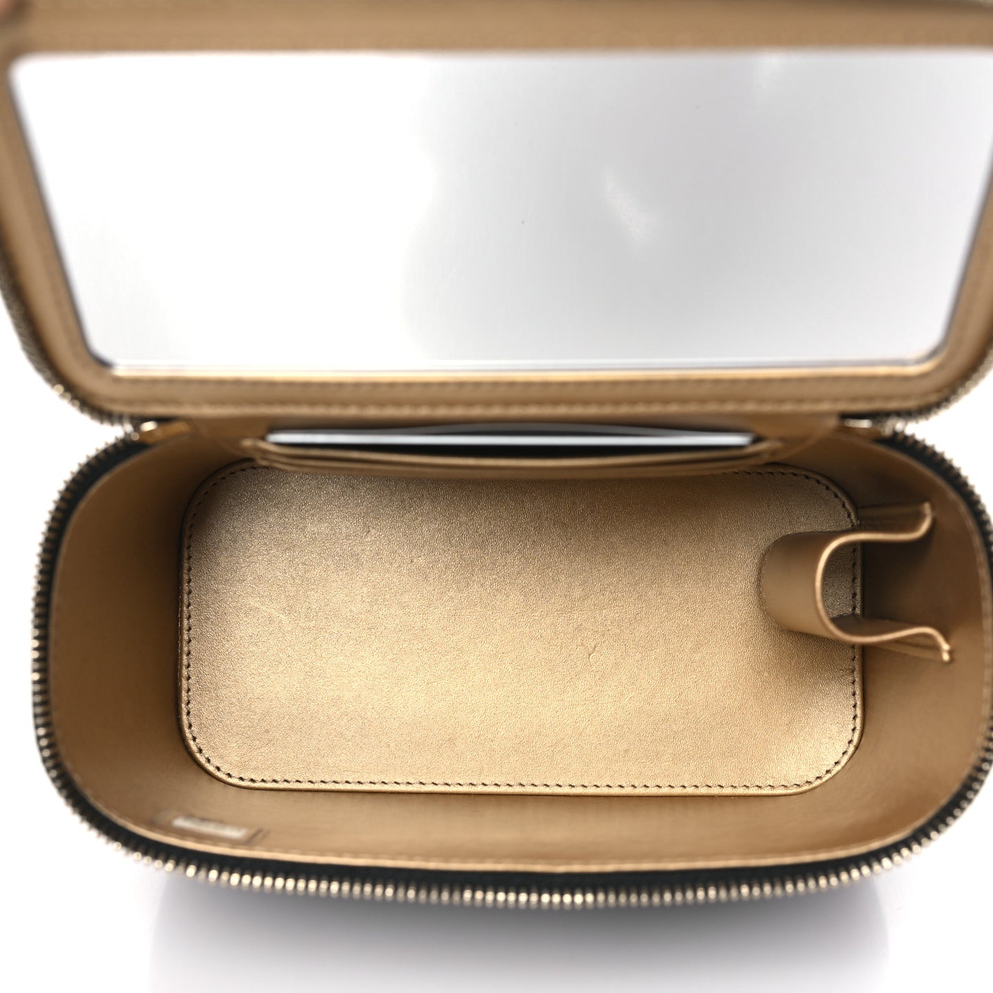 Lambskin Quilted Pearl Crush Small Vanity Case With Chain Black