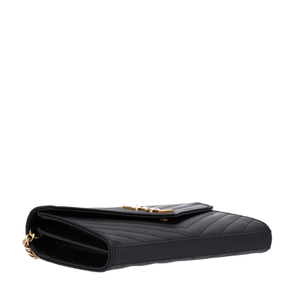 Saint Laurent Grain De Poudre Matelasse Chevron Monogram Chain Wallet Black Black 4 of 9