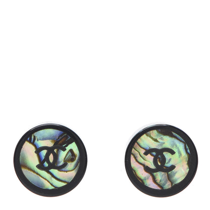 Chanel Resin Abalone CC Stud Earrings Black 1 of 4