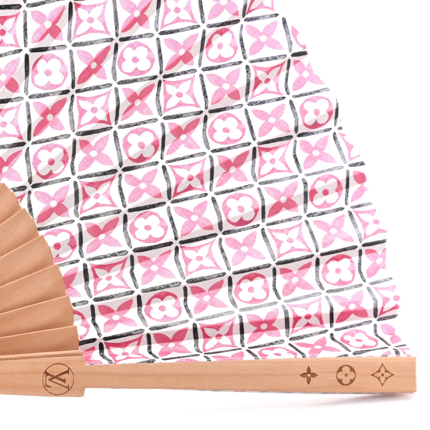 Louis Vuitton Sycamor Wood Cotton Monogram Tile Fan Fuschia 4 of 5