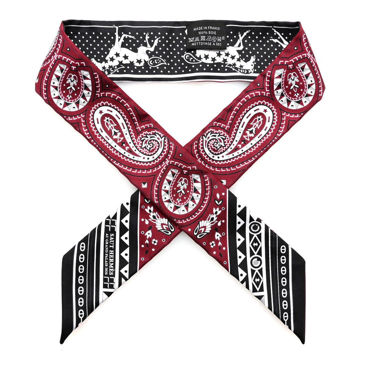 Silk Cheval De Coeur Bandana Twilly Bourgogne Black White