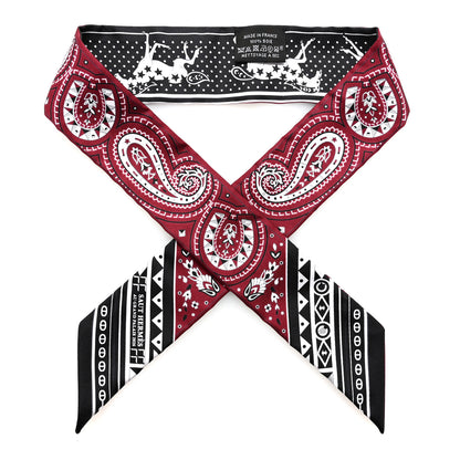 Hermes Silk Cheval De Coeur Bandana Twilly Bourgogne Black White 1 of 4