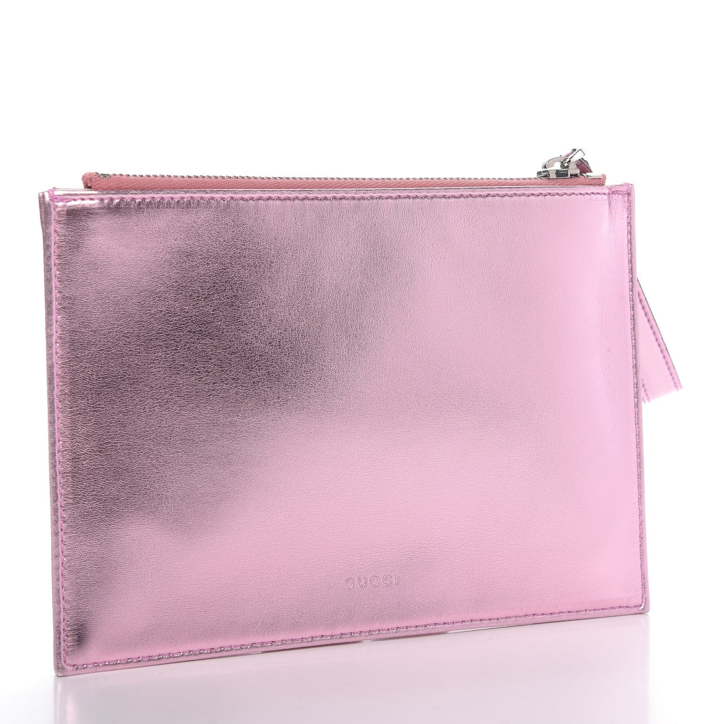 Calfskin Glitter Bow Wristlet Pink Rose