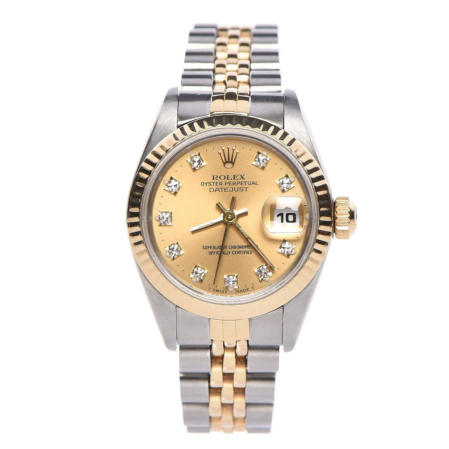 Stainless Steel 18K Yellow Gold Diamond 26mm Oyster Perpetual Datejust Watch Champagne 69173