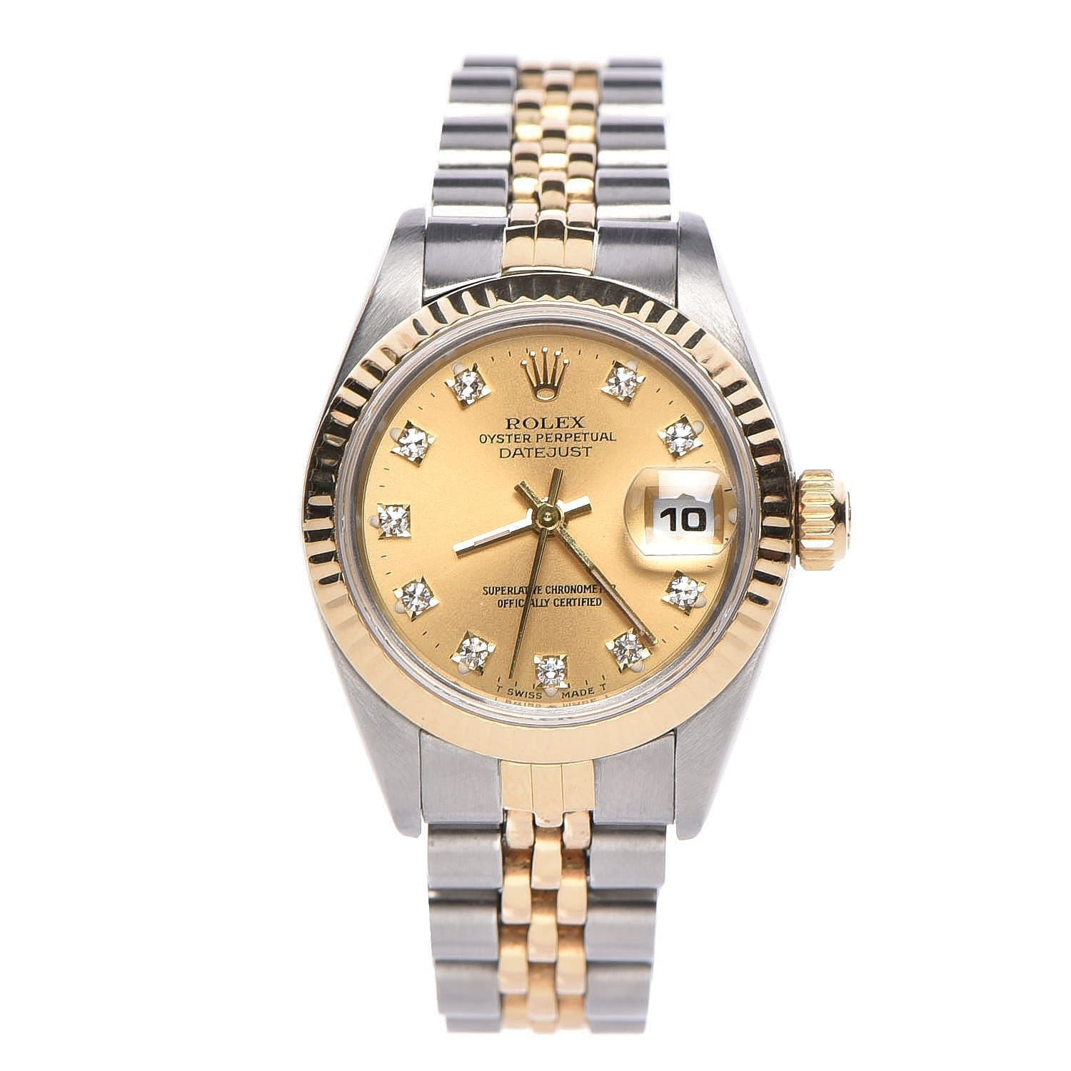 Rolex Stainless Steel 18K Yellow Gold Diamond 26mm Oyster Perpetual Datejust Watch Champagne 69173 1 of 7