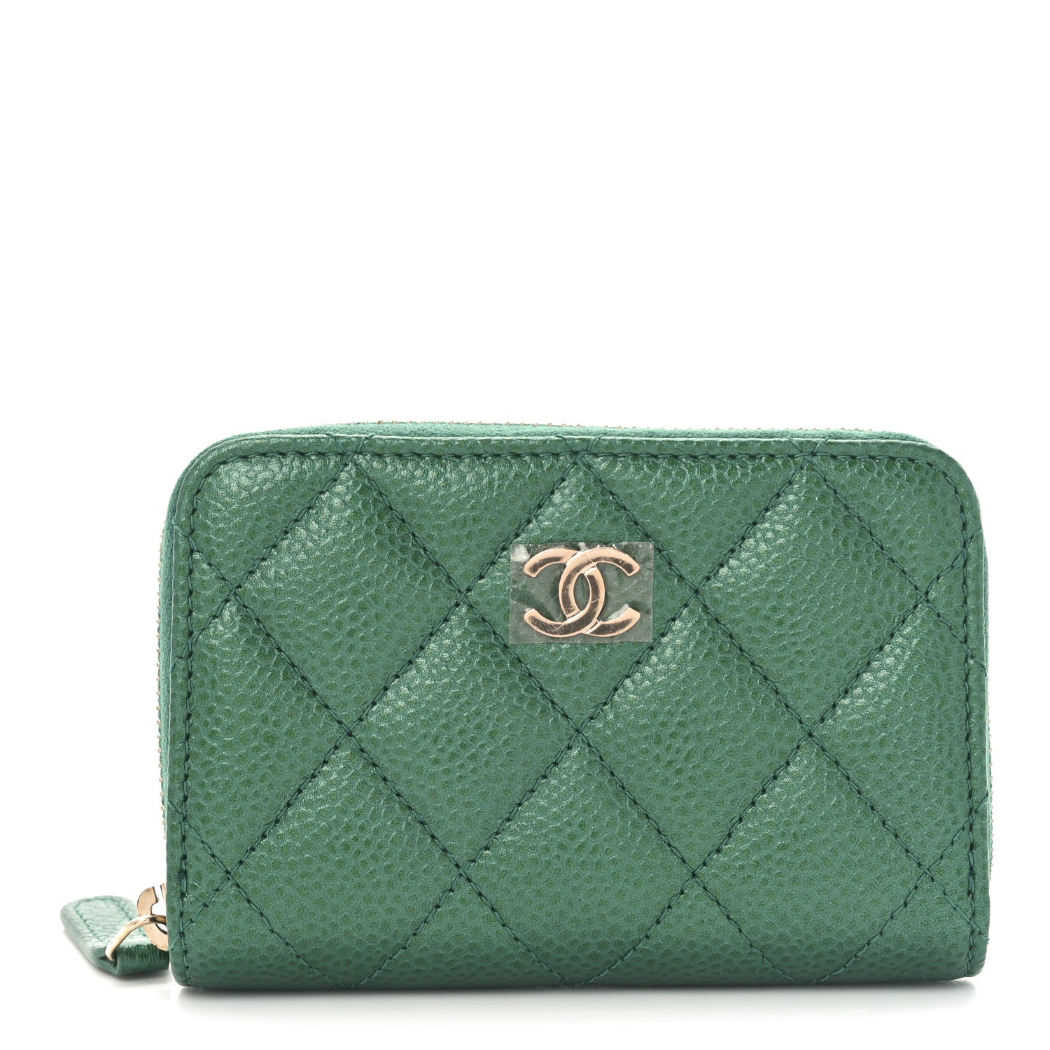 Chanel Metallic Caviar Quilted Zip Coin Purse Green 1 of 8