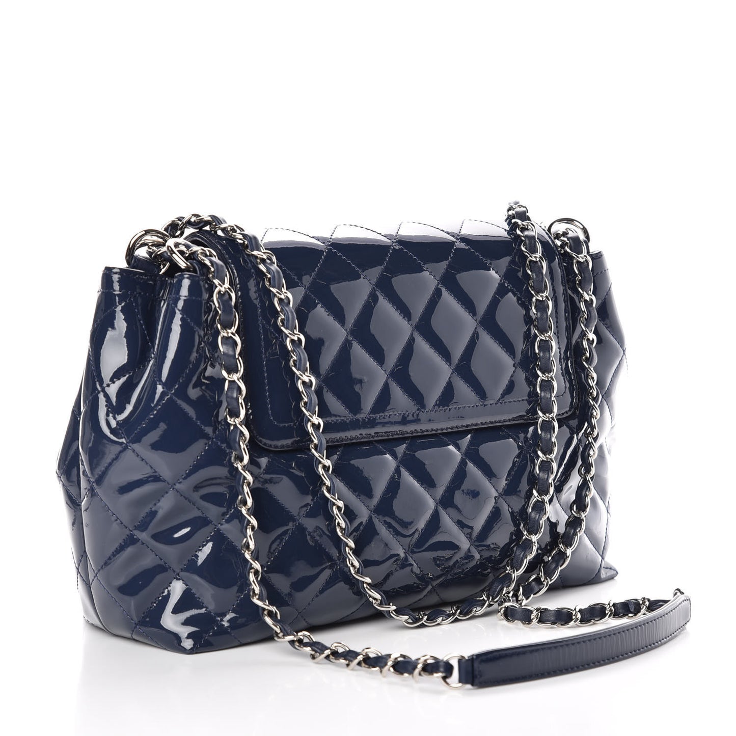 Patent Quilted Large Coco Shine Accordion Flap Dark Navy Blue