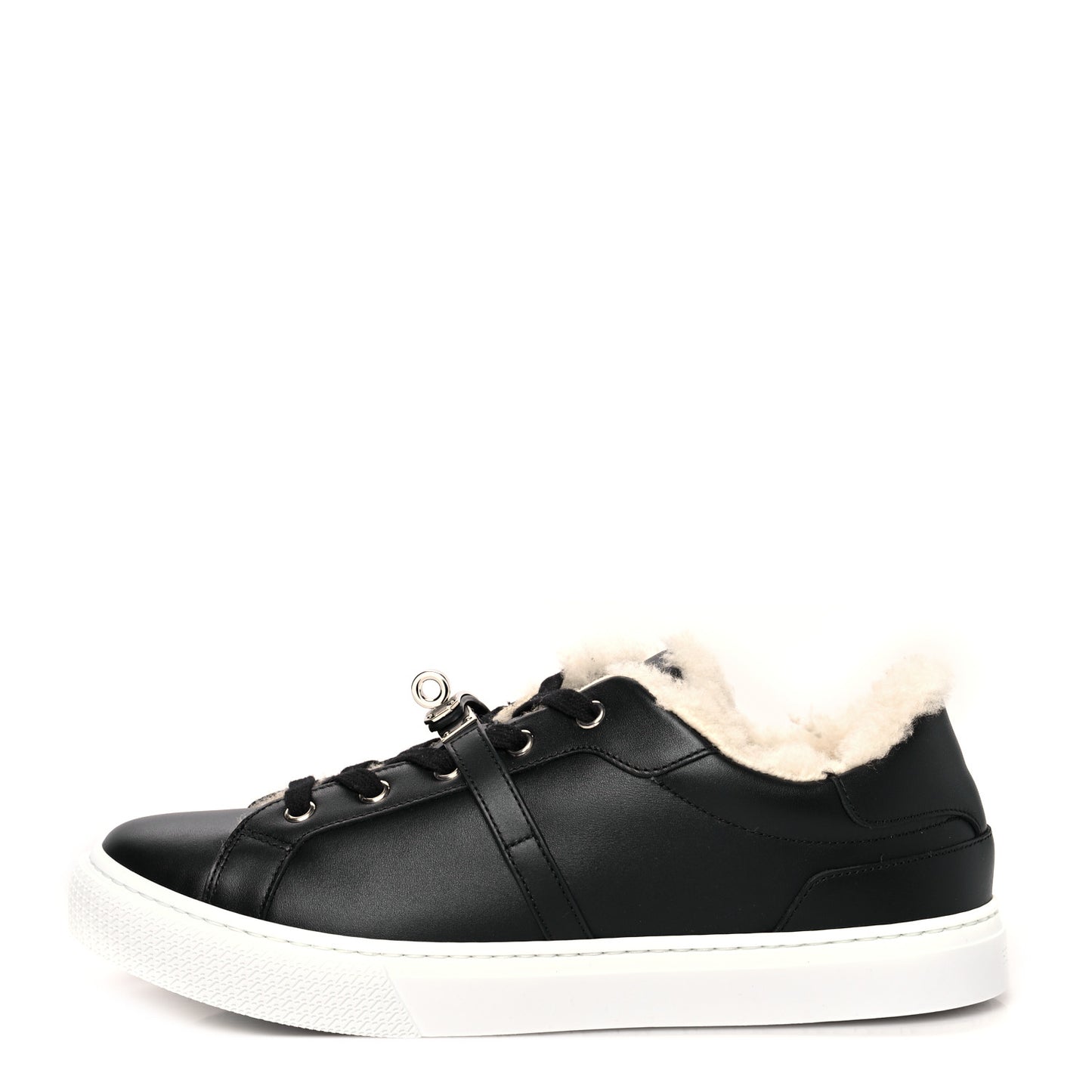 Calfskin Shearling Day Sneakers 40 Black Ecru