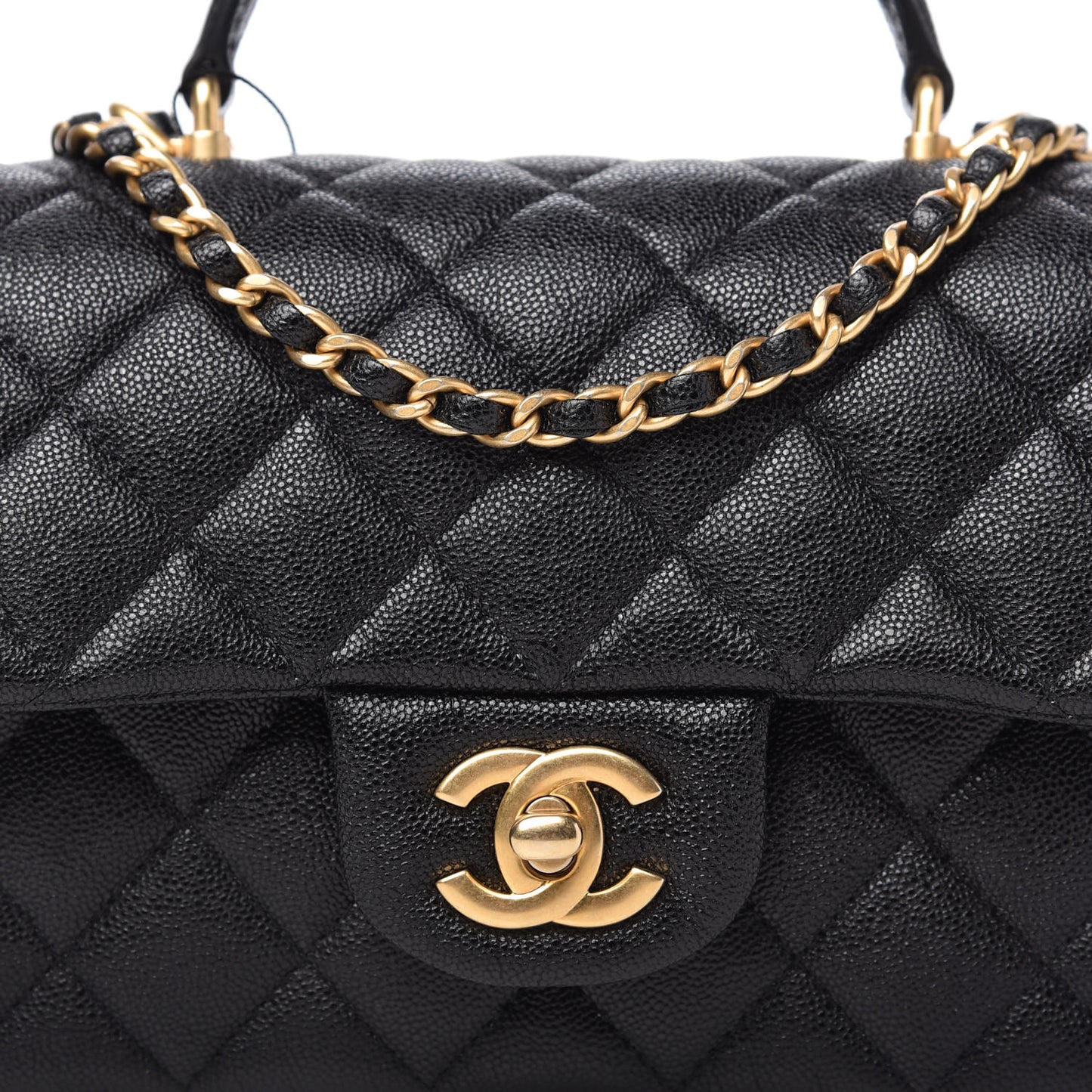 Caviar Quilted Mini Top Handle Rectangular Flap Black