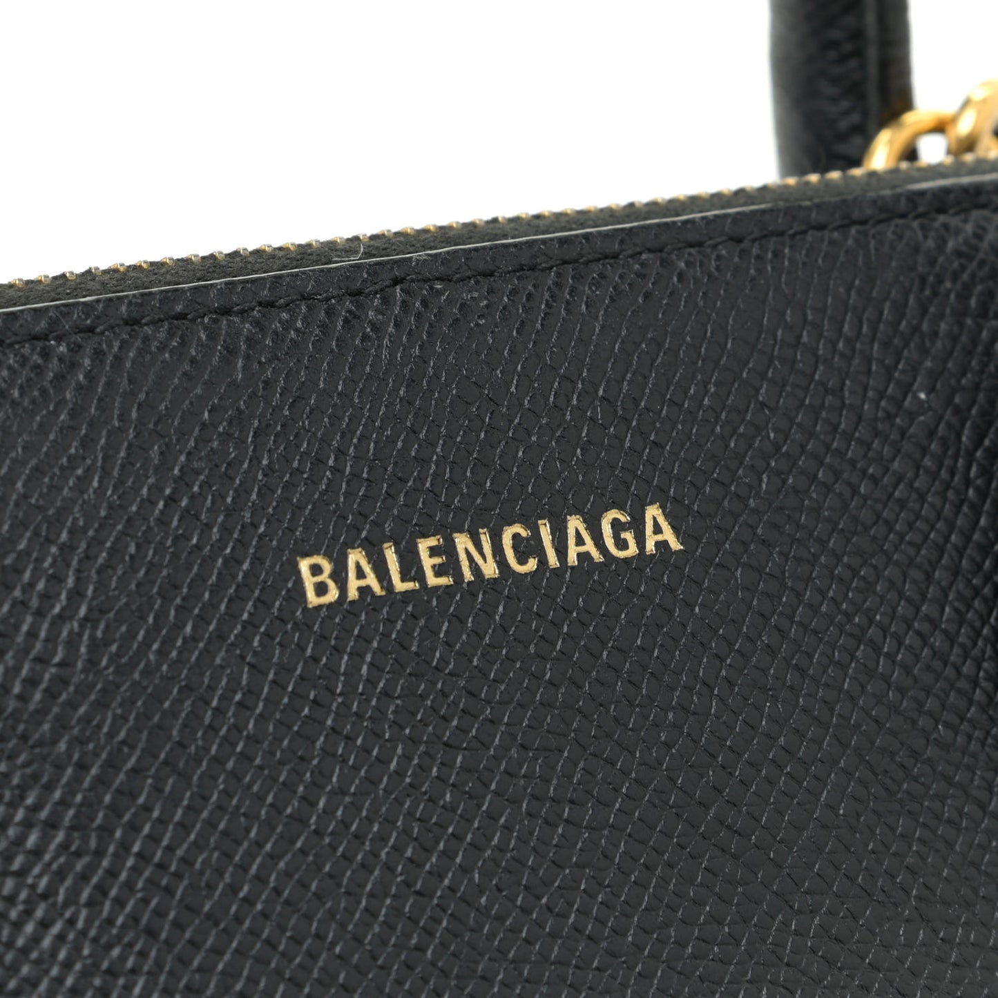 Signature Grained Calfskin Logo S Ville Top Handle Bag Black
