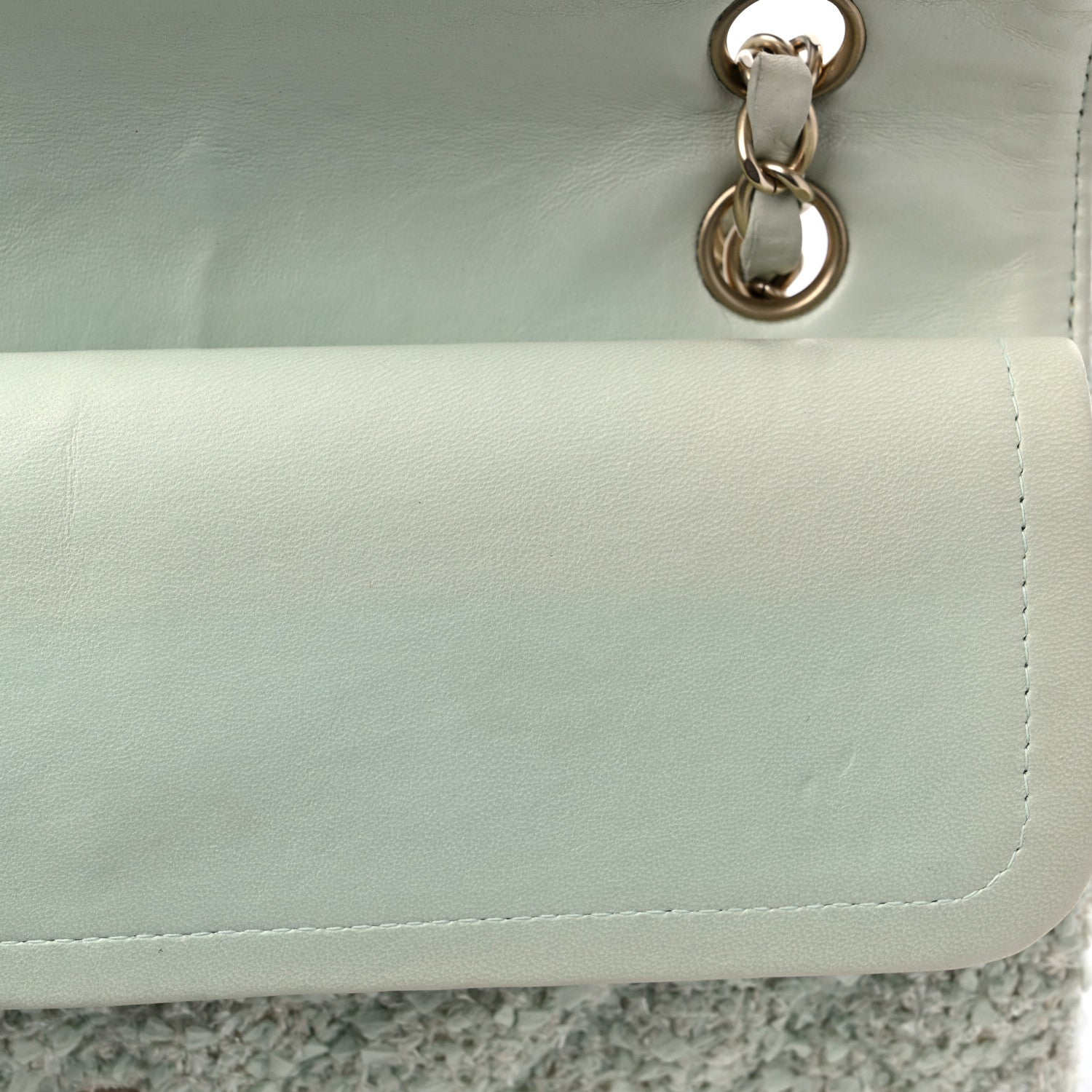 Chanel Tweed Quilted Medium Double Flap Light Turquoise 13 of 19